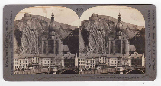 Antique 1900 Dinant, Belgium City Fortress View From The Cliffs Stereo Card P144