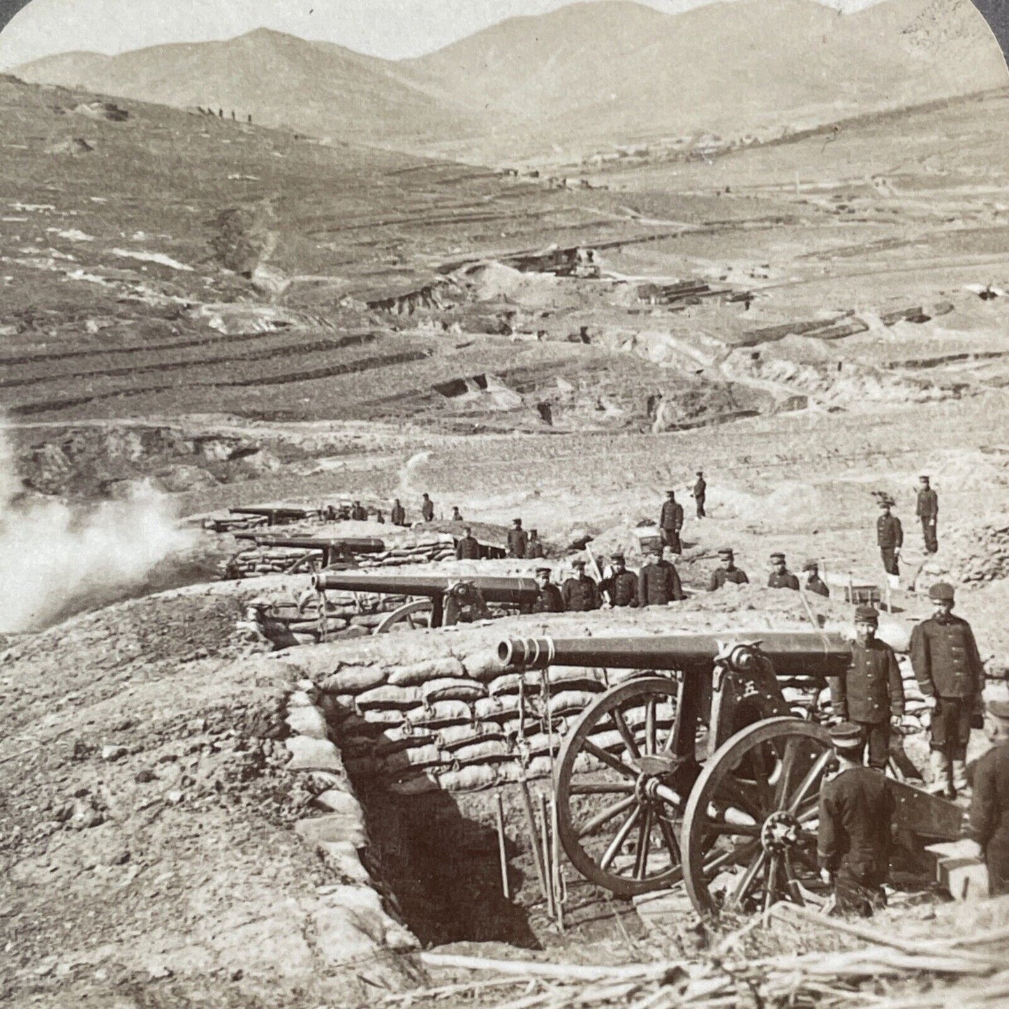 Japanese Cannon Fire Stereoview Russo-Sino War Antique c1905 Y498