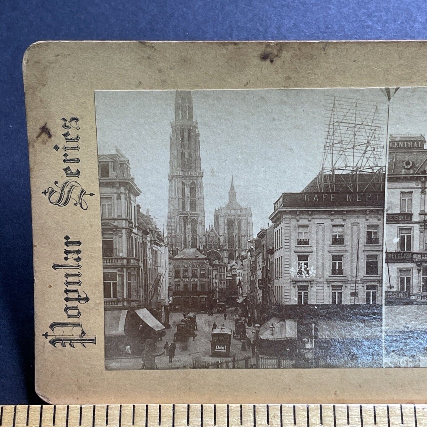 Antique 1860s Cafe Neptune Hotel Antwerp Belgium Stereoview Photo Card P2100