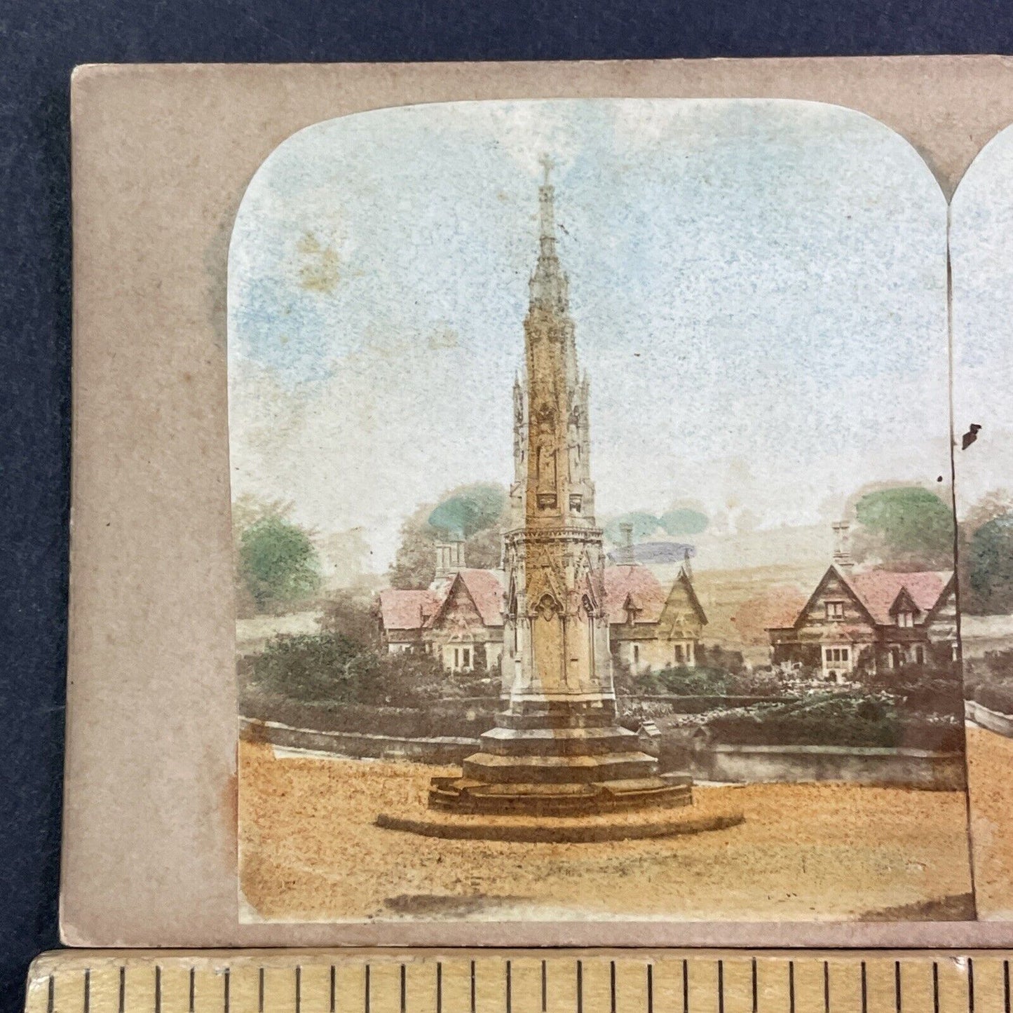 ilam Village Cross England UK Stereoview Staffordshire Antique c1855 X3549