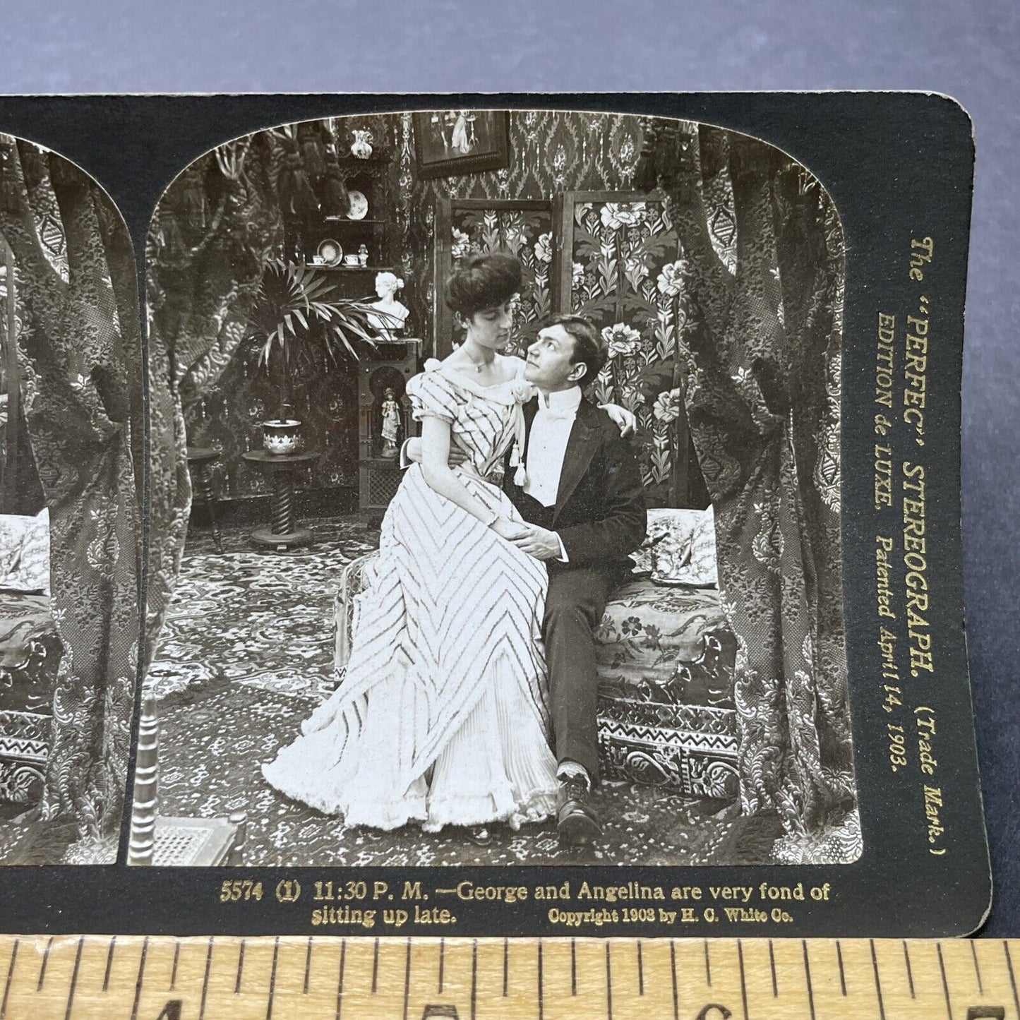 Antique 1910s Young Lovers Cuddle In The Parlor Stereoview Photo Card P2522