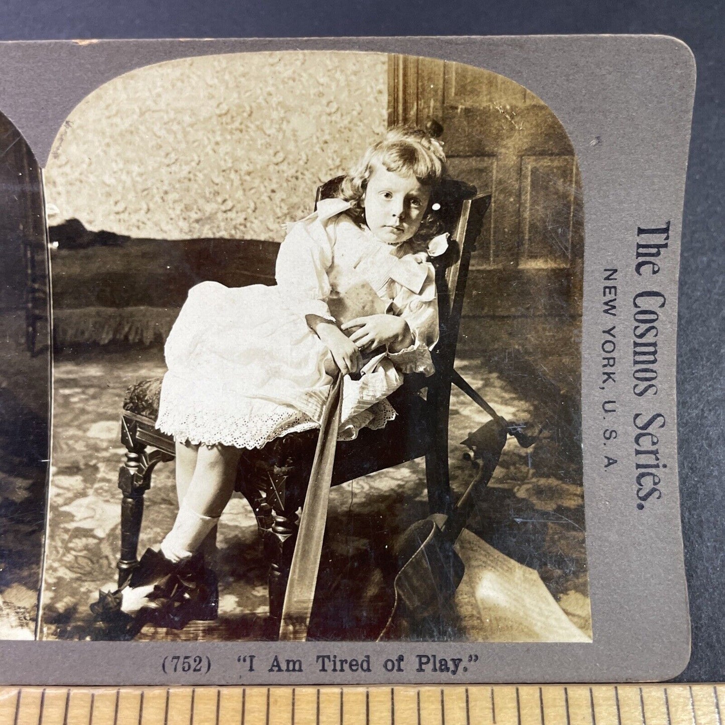 Antique 1900 Young Girl Practices Acoustic Guitar Stereoview Photo Card P3357