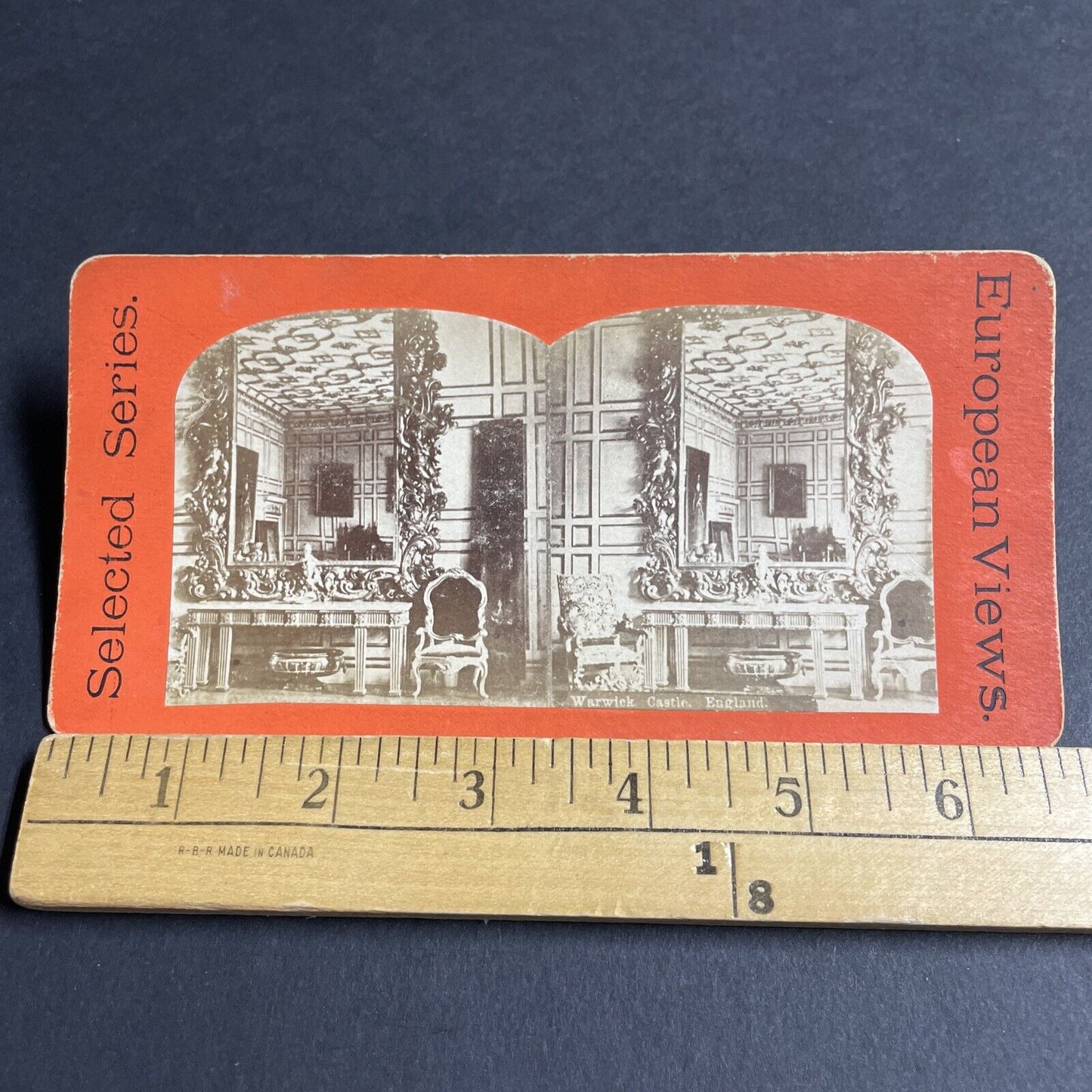 Antique 1870s Warwick Castle Receiving Room UK Stereoview Photo Card P4385
