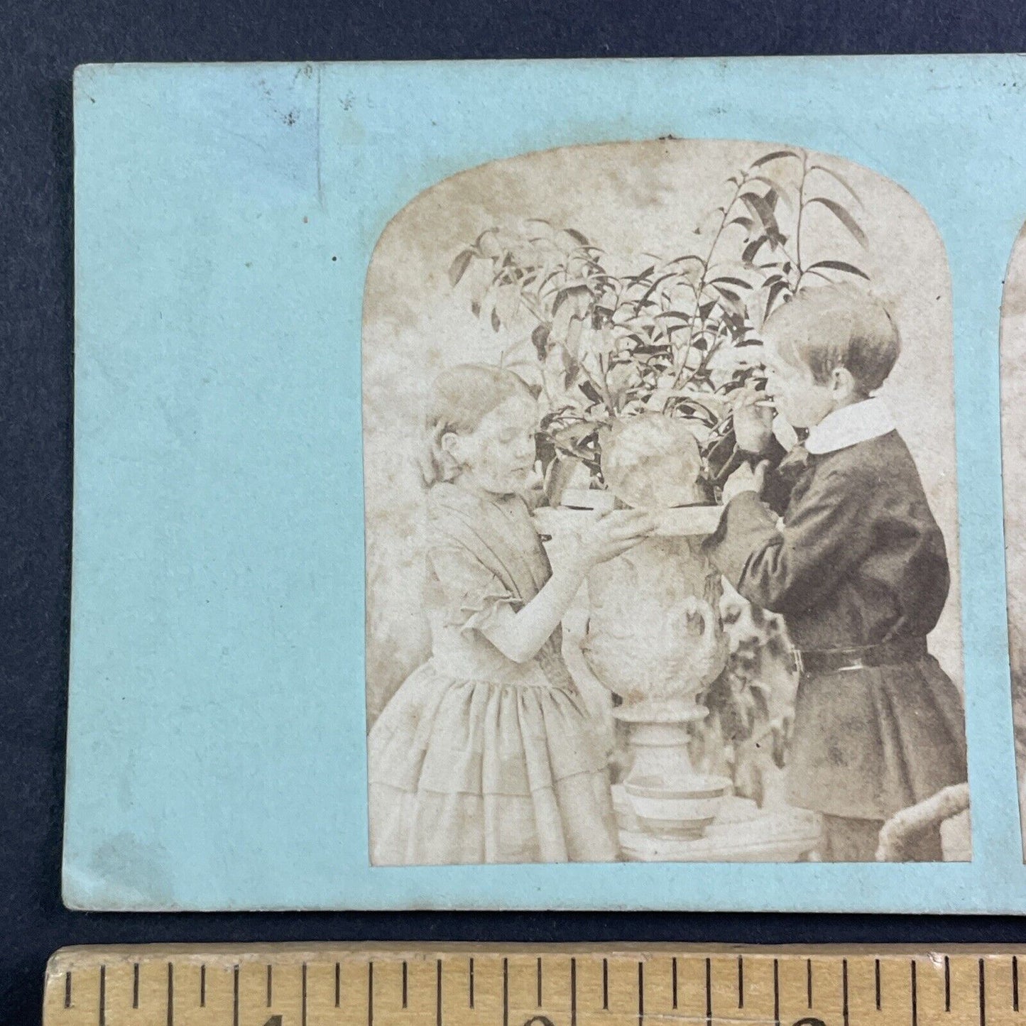 Children Blowing Bubbles Stereoview 54 Cheapside Studio Antique c1858 X3796