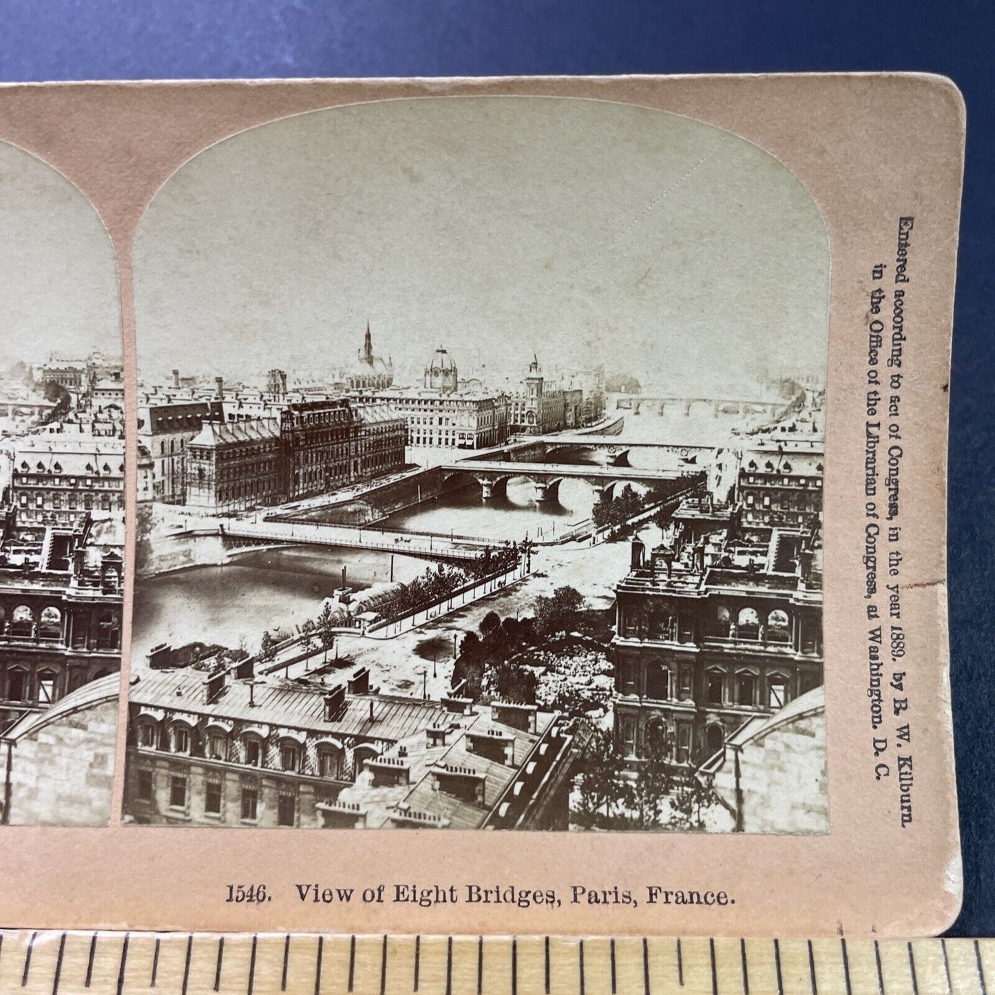 Antique 1889 Paris France Center City Bridges View Stereoview Photo Card P3918