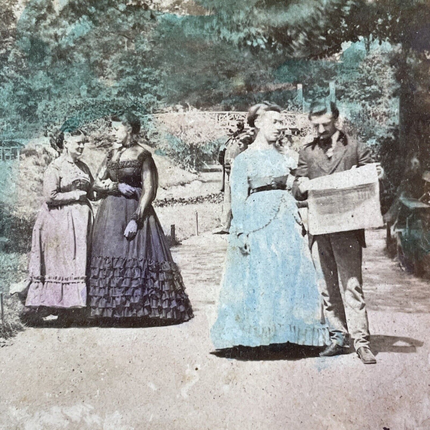 Wealthy People Walk in Public Park Stereoview Antique c1860 Y1342