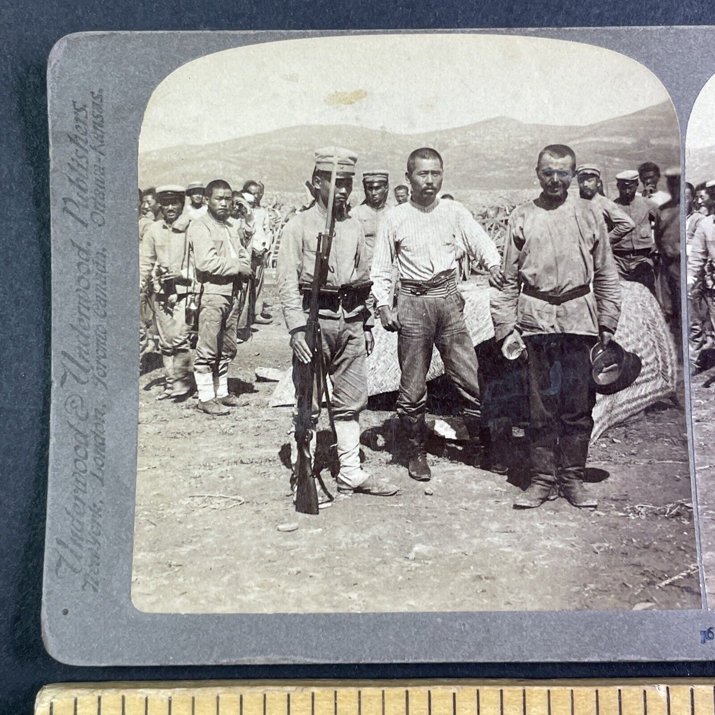 Russian Prisoner Awaits Field Trial Stereoview Russo-Sino War Antique 1905 X4190