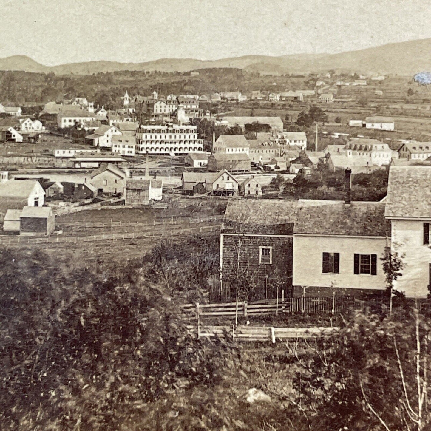 Downtown Wolfeboro NH Stereoview Photo Card ET Brigham Antique c1875 X1205