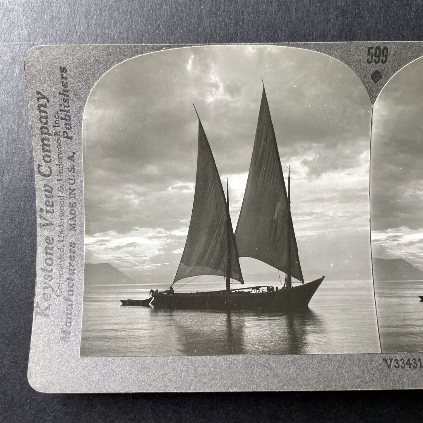 Antique 1909 Fishing Vessel Lake Geneva Switzerland Stereoview Photo Card P1013