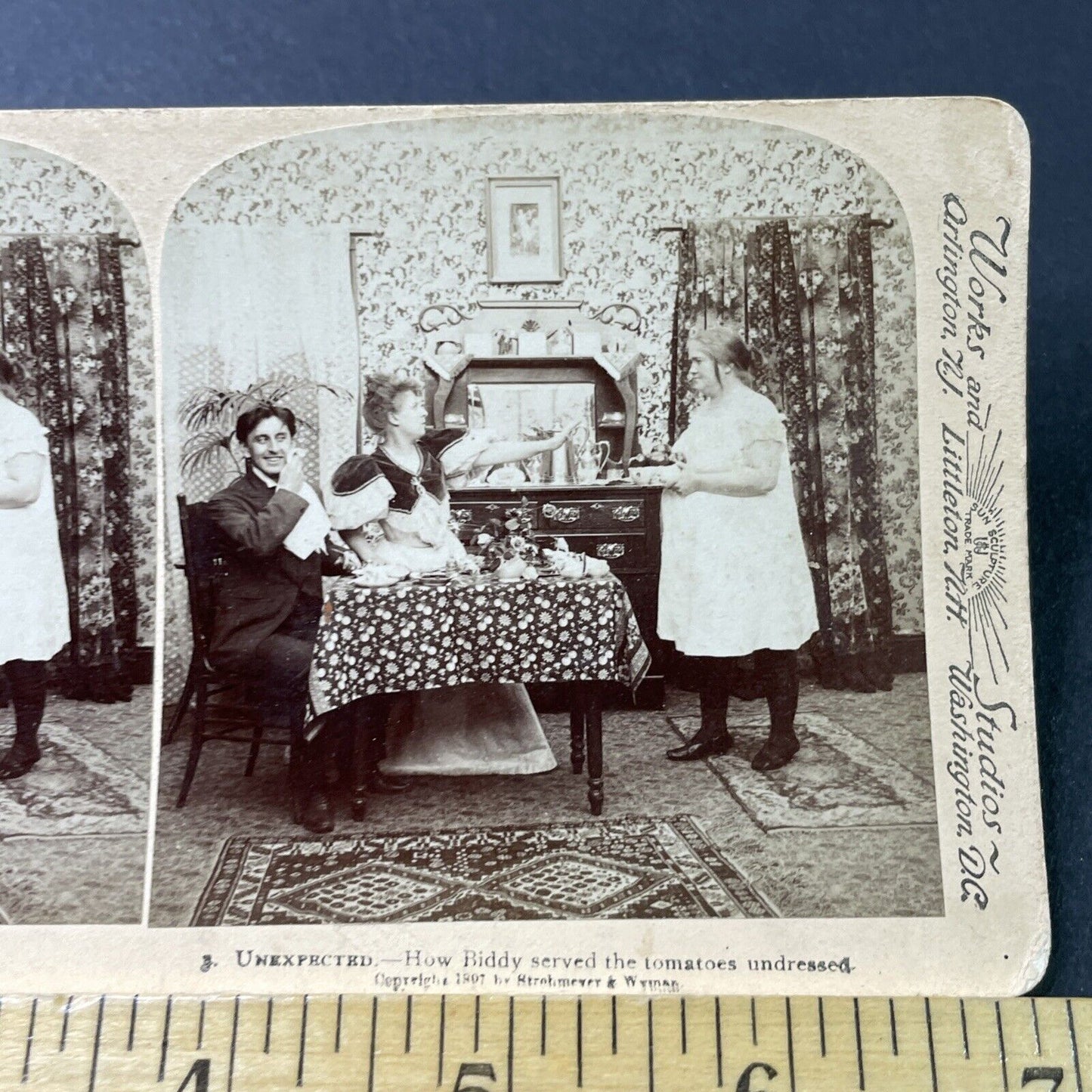 Antique 1897 Maid Serves Dinner In Her Underwear Stereoview Photo Card P2866