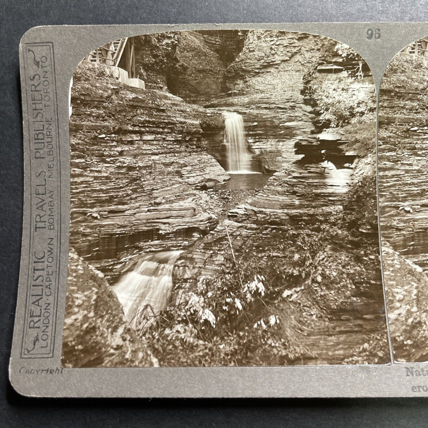 Antique 1901 Watkin's Glen New York Waterfall Stereoview Photo Card P1342