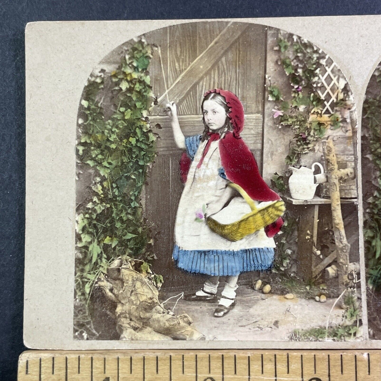 Little Red Riding Hood Stereoview Hand Colored Photo Antique c1870 X1507