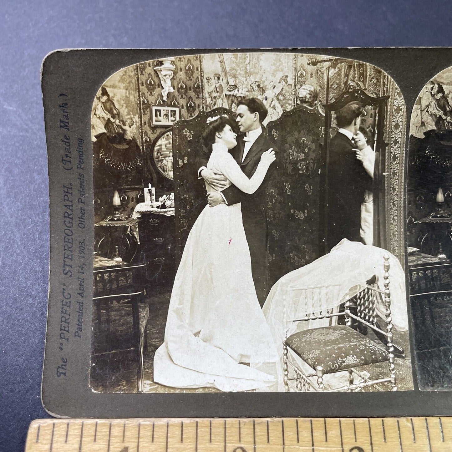 Antique 1902 Bride And Groom Wedding Embrace Stereoview Photo Card P2884