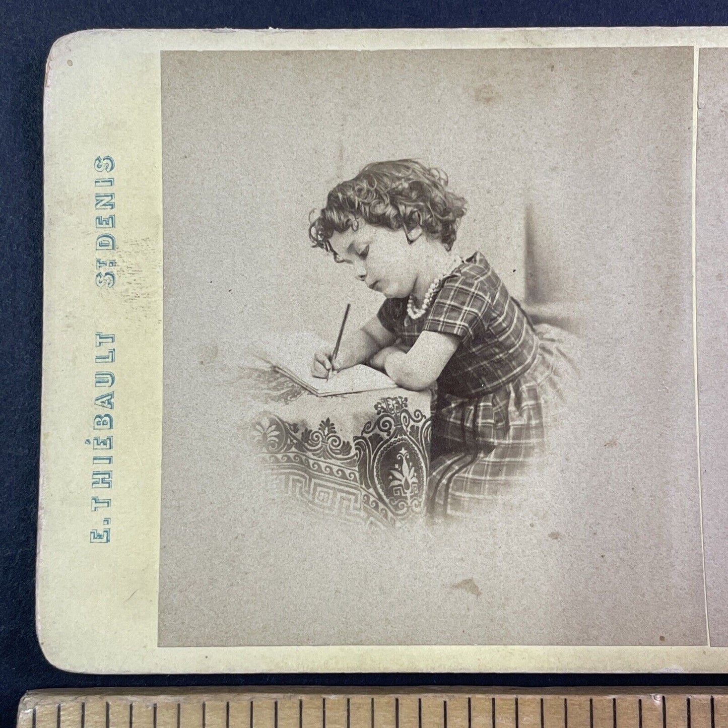 Child Doing Her Homework Stereoview E. Thiebault Antique c1870s Y1310