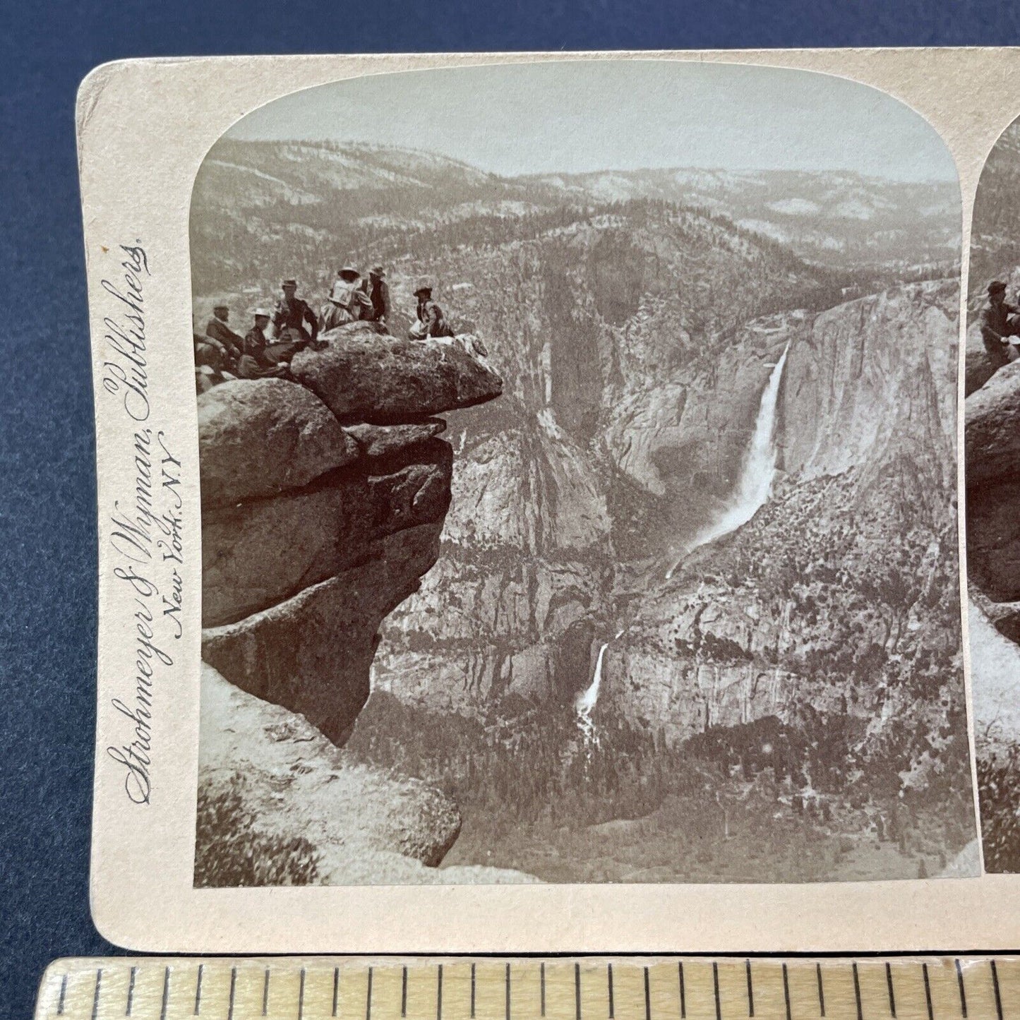 Antique 1894 Daredevils Pile Up Cliff Edge Yosemite Stereoview Photo Card V3281