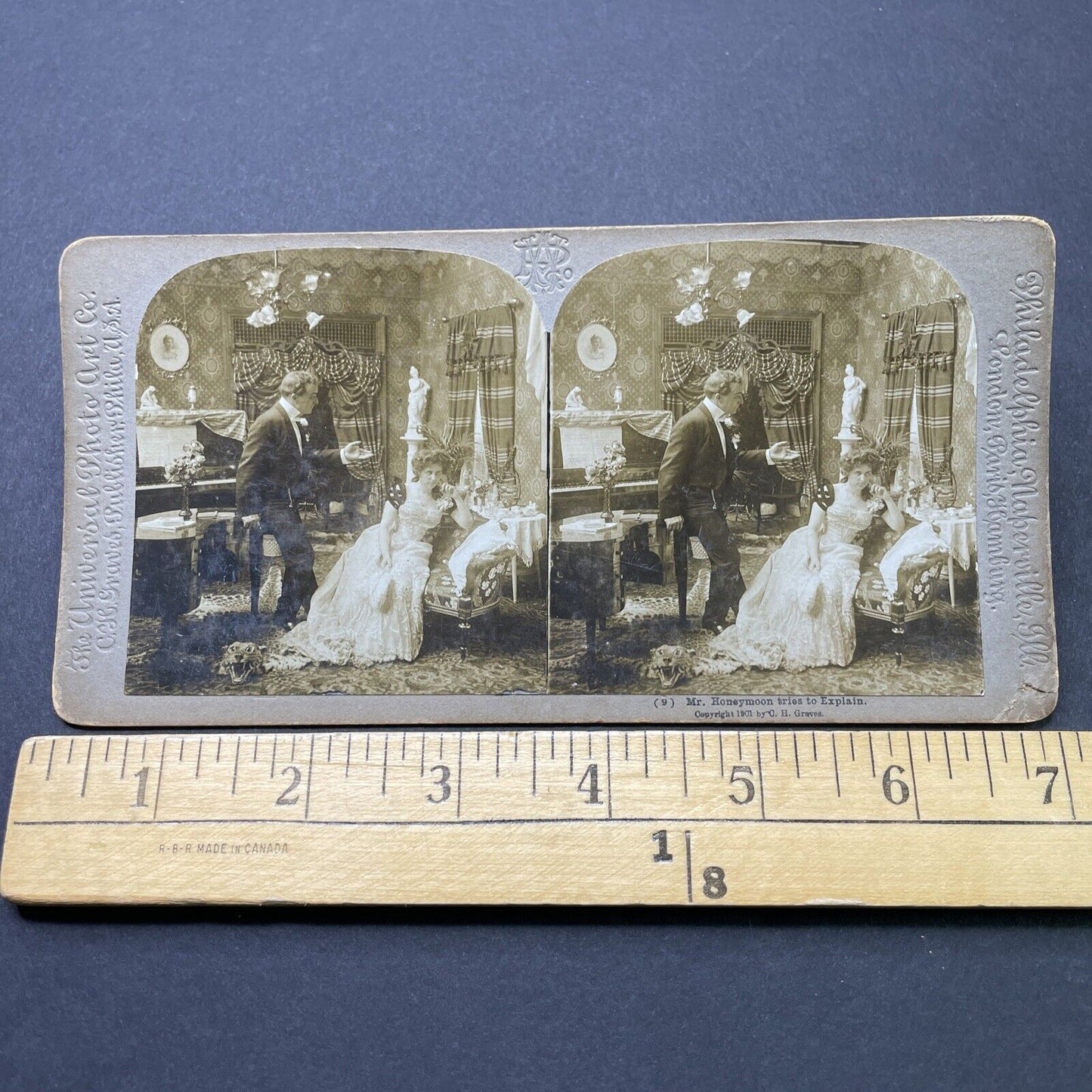 Antique 1901 Woman Rolls Her Eyes At Lying Husband Stereoview Photo Card P2573