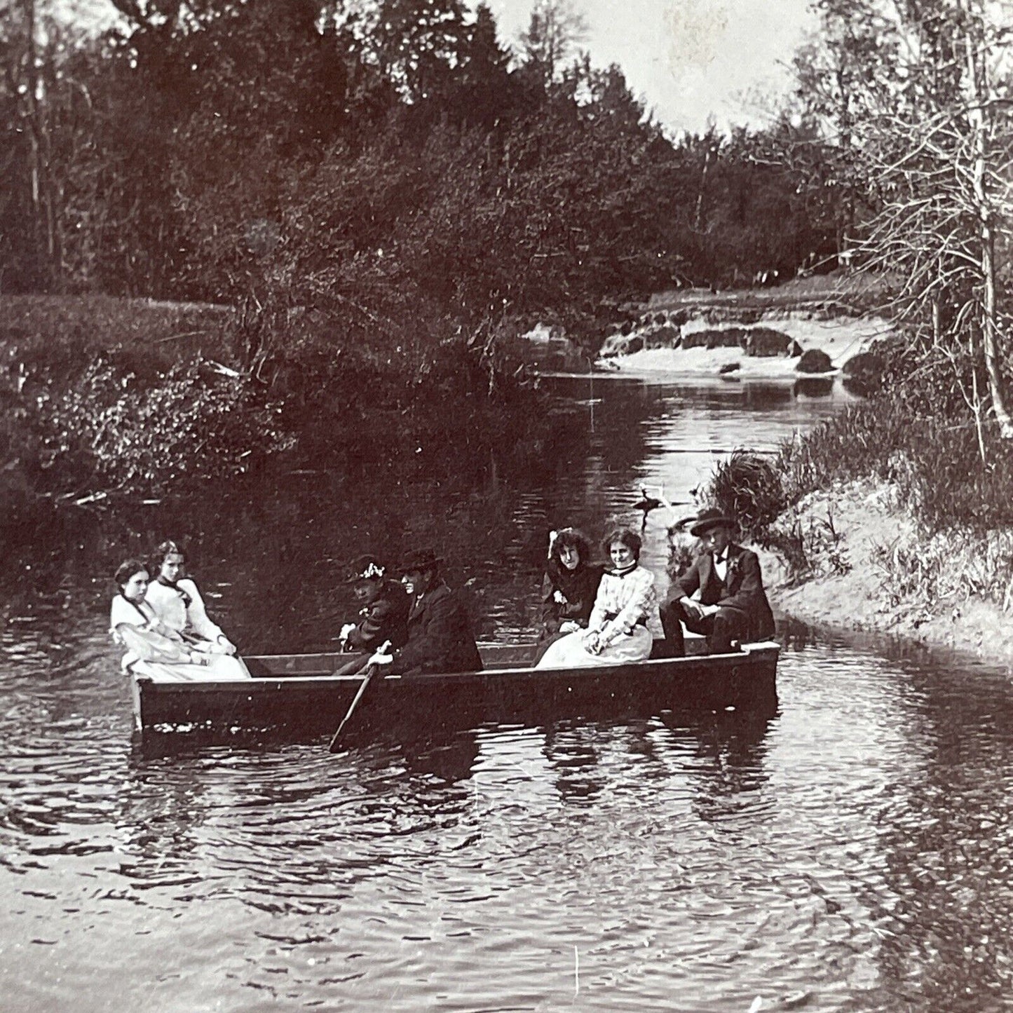 Boating Party in Orillia Ontario Canada Stereoview Antique c1899 Y479