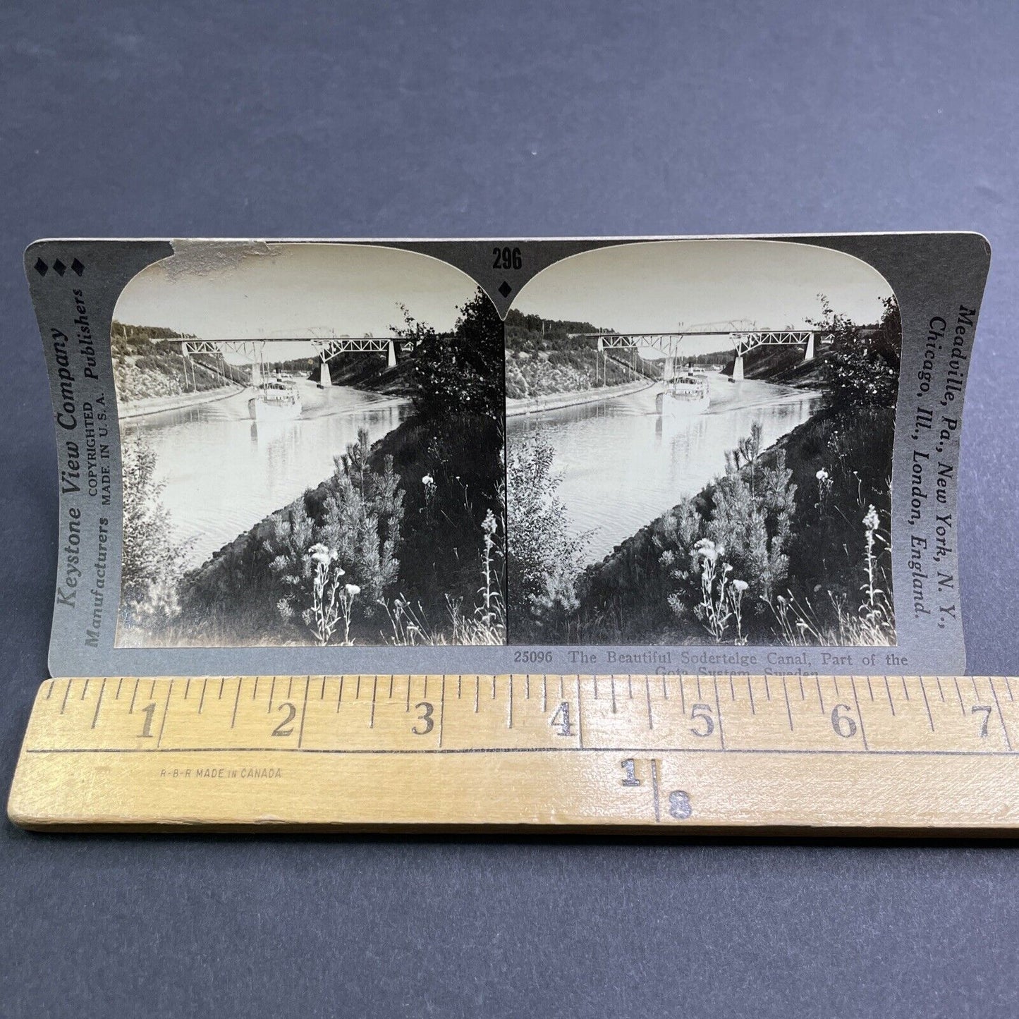 Antique 1919 Sodertalje Canal Railway Bridge Stereoview Photo Card P1945