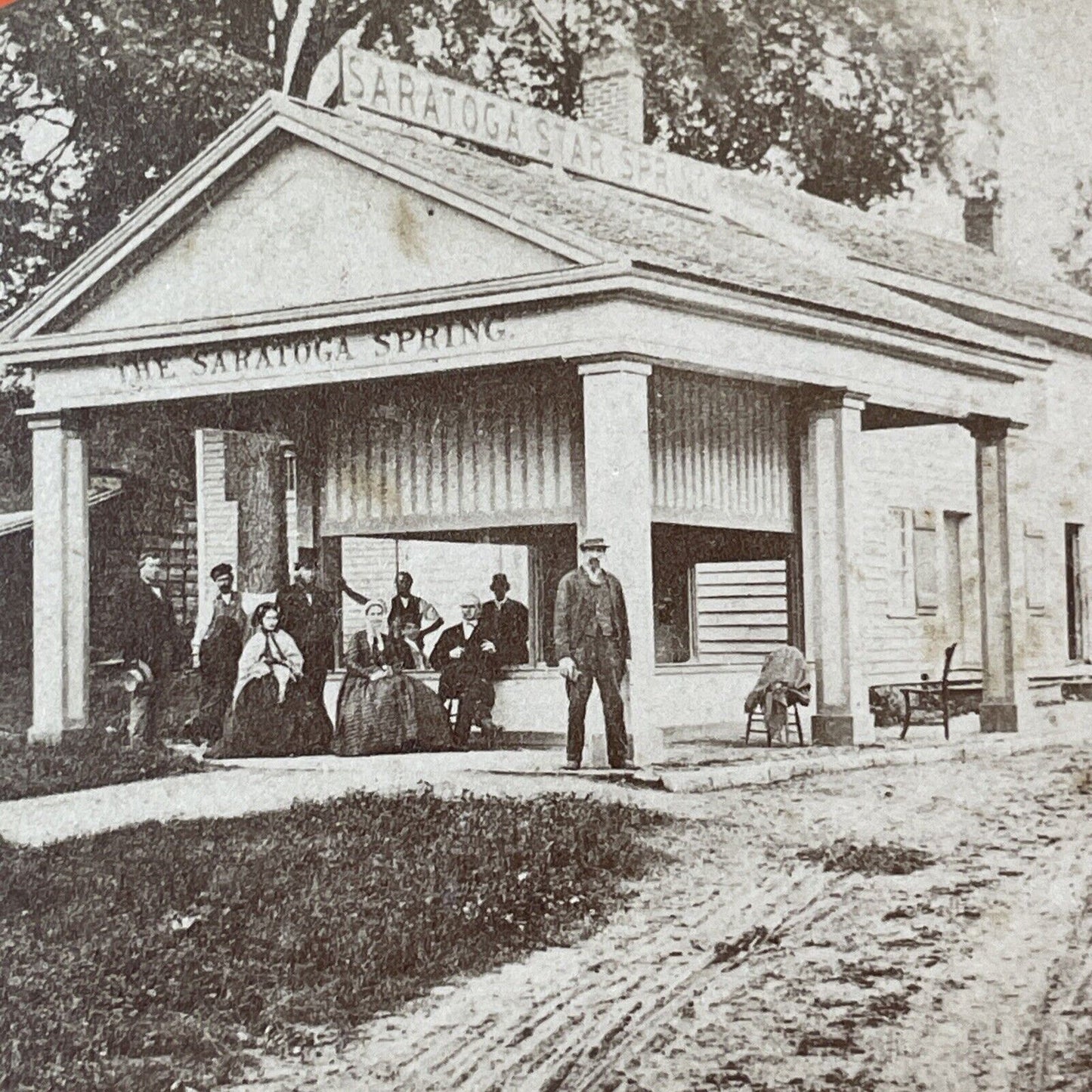 Saratoga Springs Water Well NY Stereoview Photo Card Antique c1870 X1281