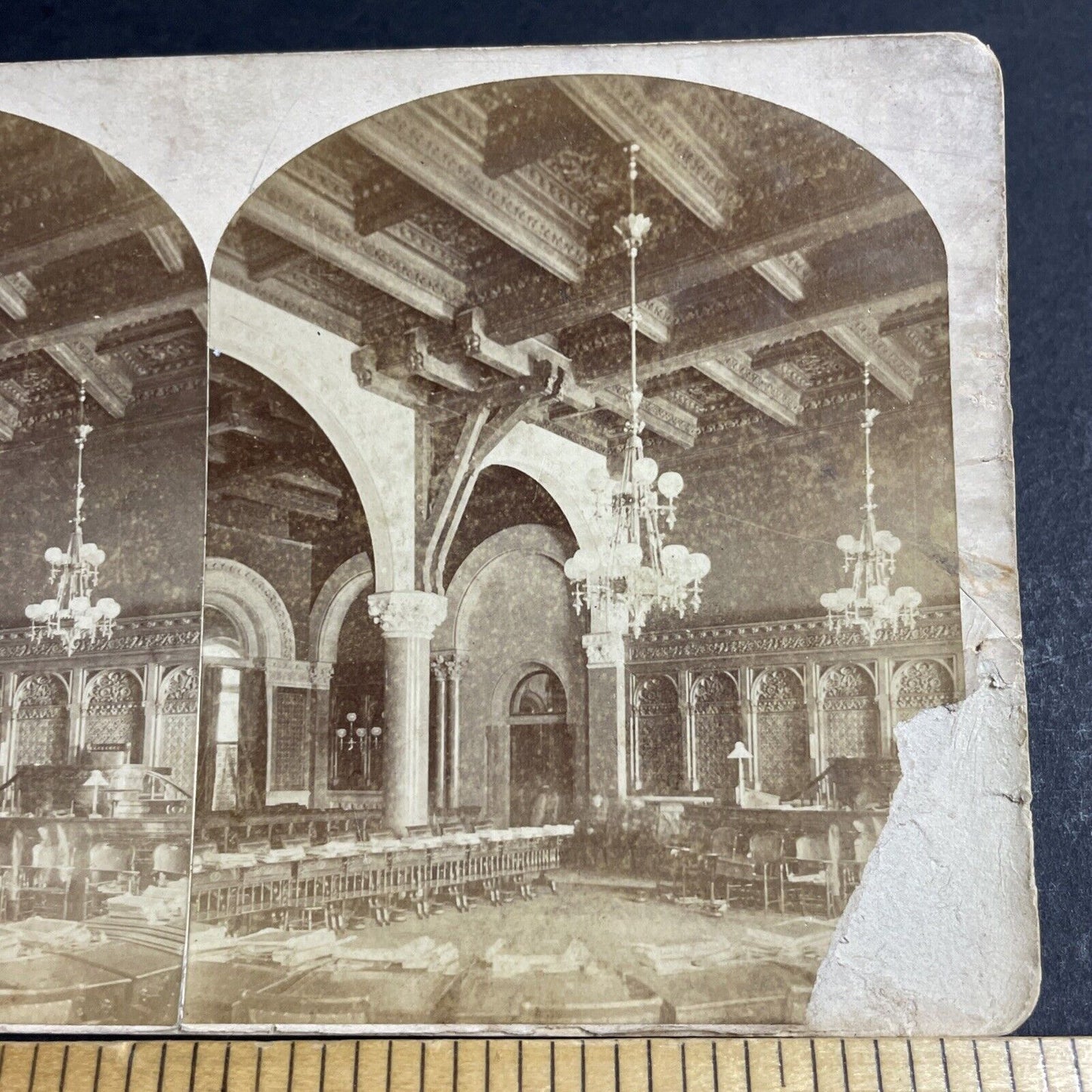 Antique 1879 Senate Chamber New York State Capitol Stereoview Photo Card P4669