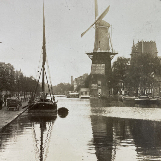 Antique 1910s Windmill Rotterdam Netherlands Holland Stereoview Photo Card P3720