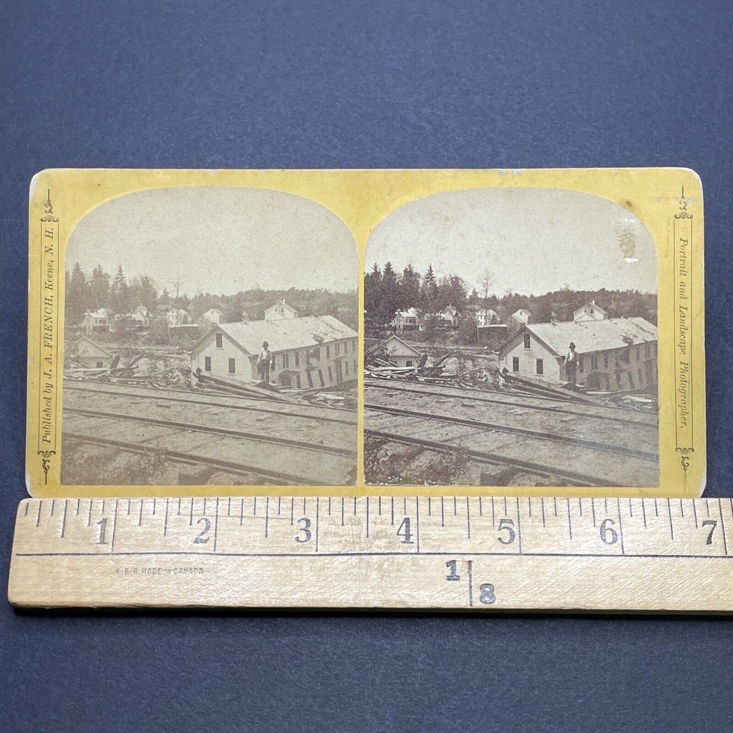 Antique 1874 Mill River Flood Disaster Northampton NH Stereoview Photo Card 1736