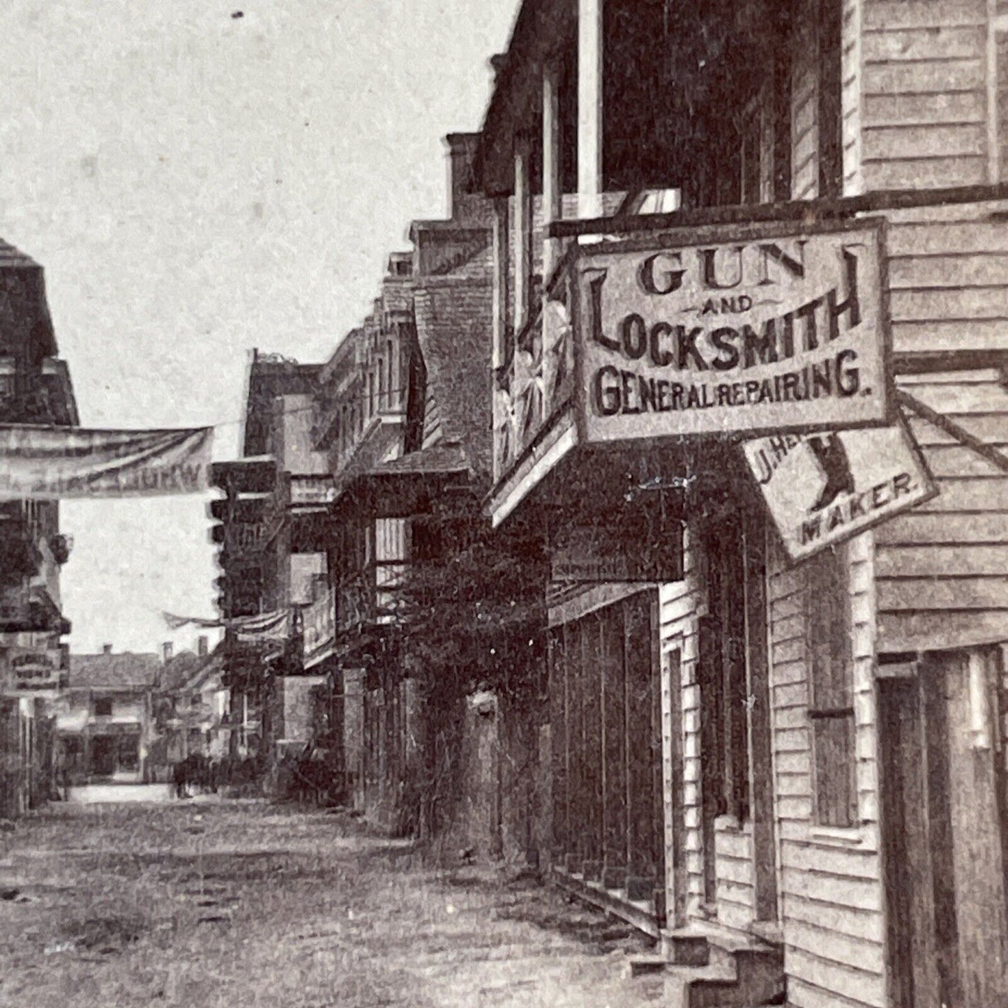 Gunsmith on Charlotte Street Stereoview Jacksonville FL Antique c1870s Y080