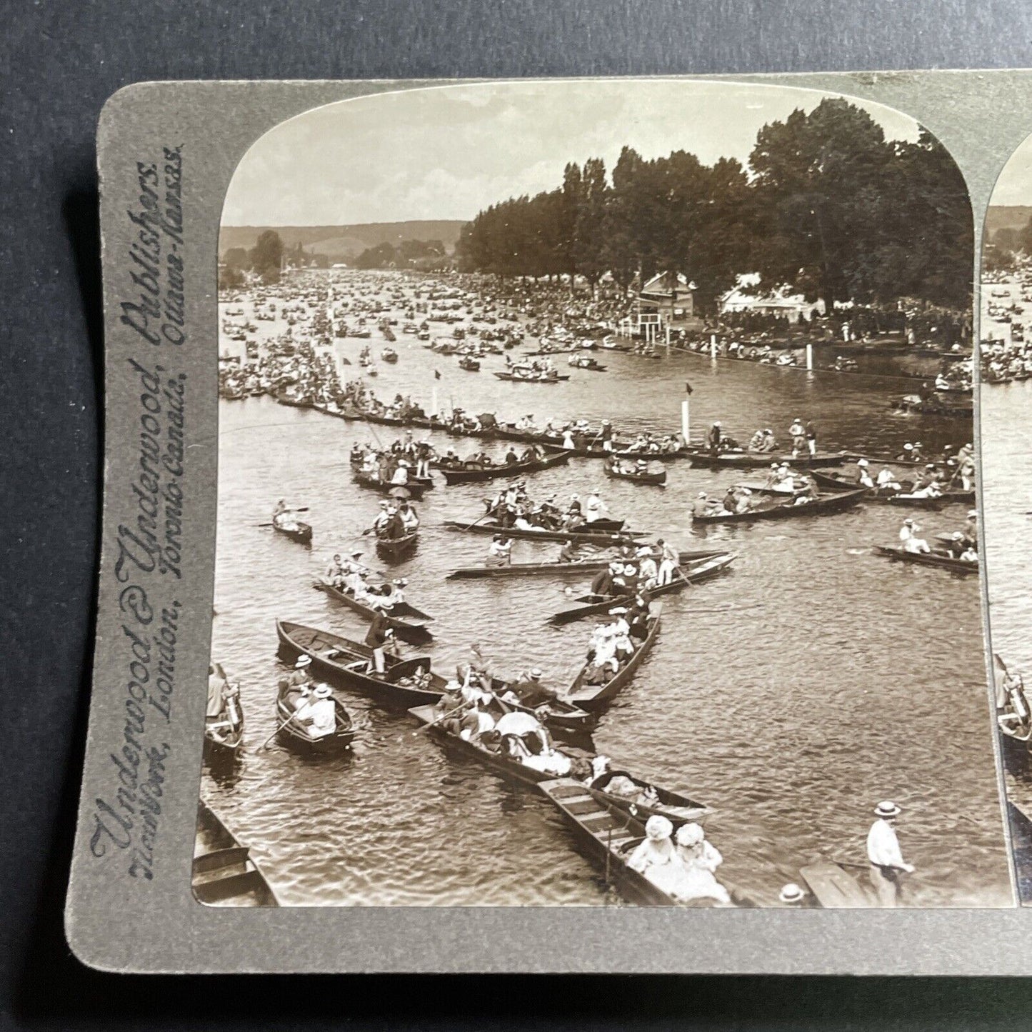 Antique 1905 London Rowing Club Regatta Thames River Stereoview Photo Card P1592