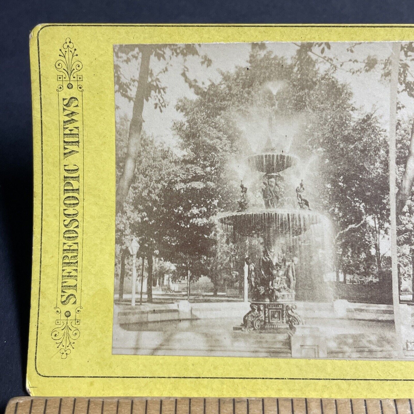 Antique 1870s Milwaukee Court House Fountain WI Stereoview Photo Card P4810