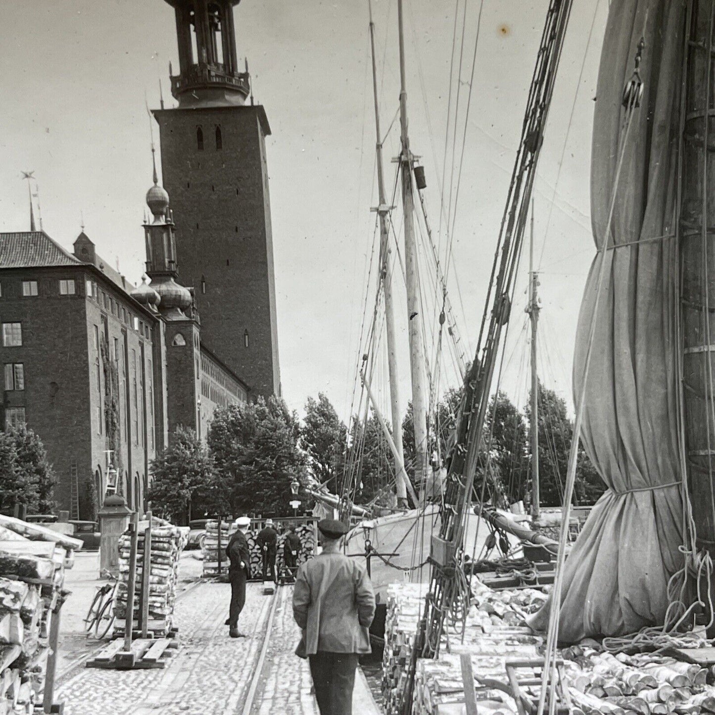 Antique 1920s Logging Boats In Stockholm Sweden Stereoview Photo Card V3010