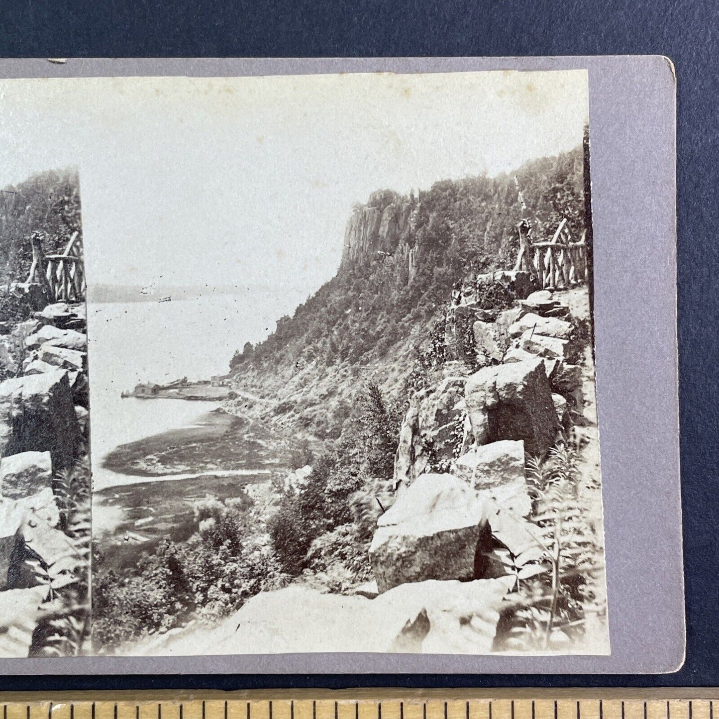 Hudson River Palisades in New York Stereoview Antique c1870s Y1197