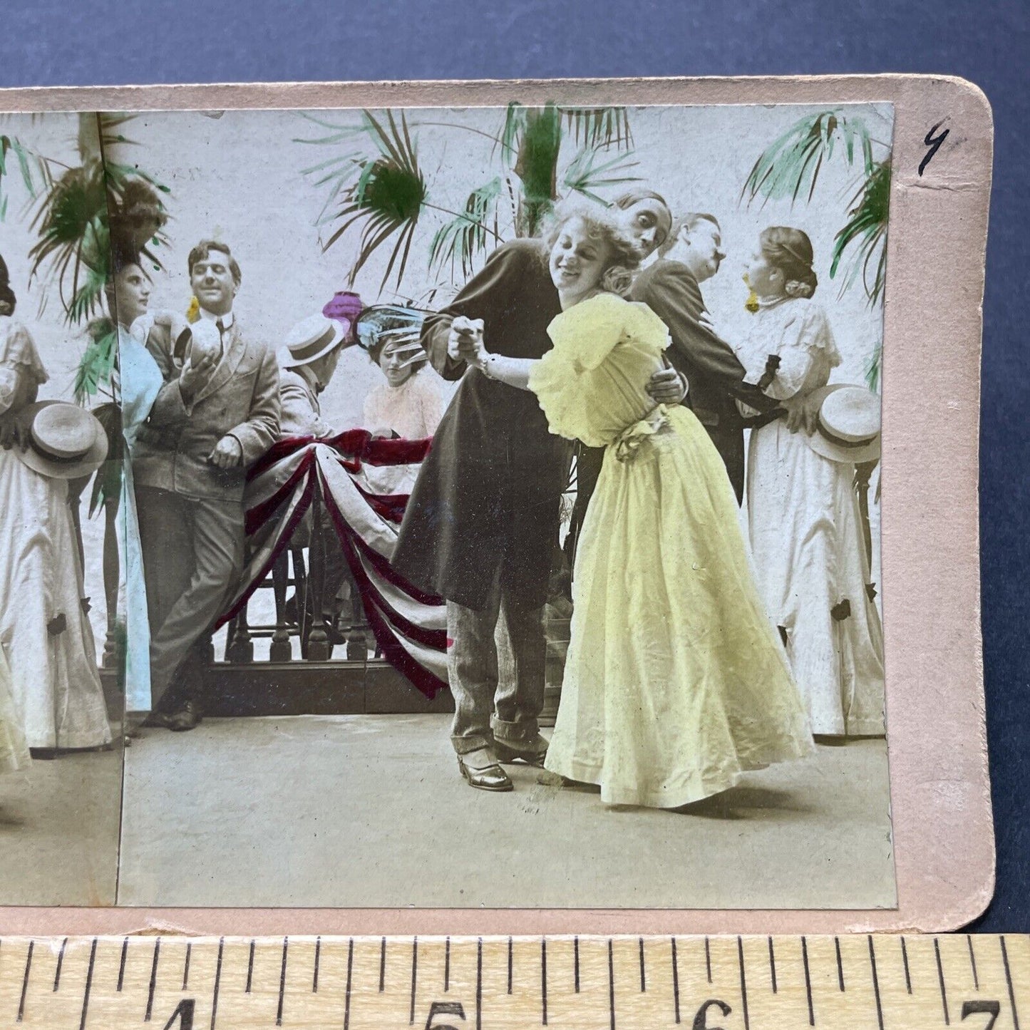 Antique 1902 Teenagers Dancing At A Ball Stereoview Photo Card P2503
