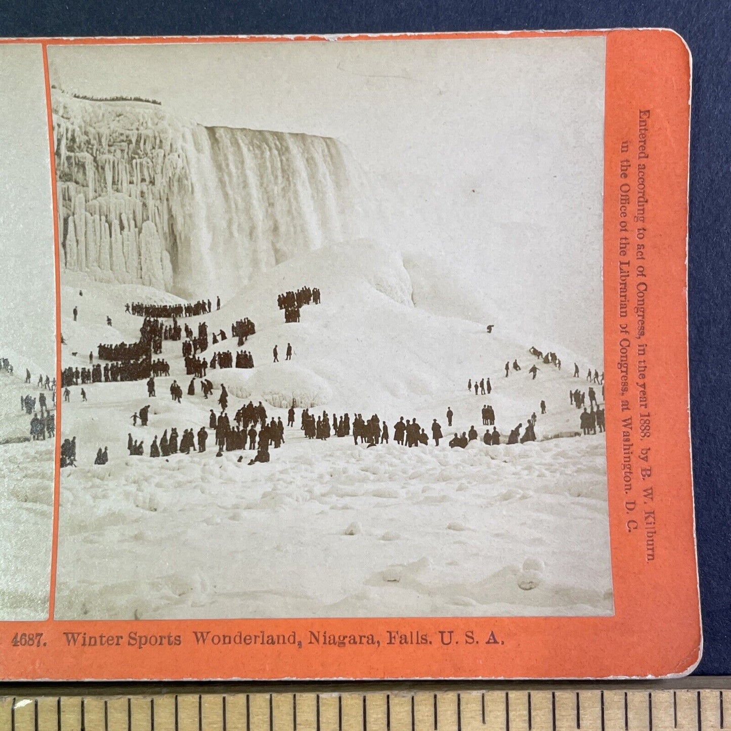 Skiing and Tobogganing Down Niagara Falls Ice Stereoview Antique c1888 X1923