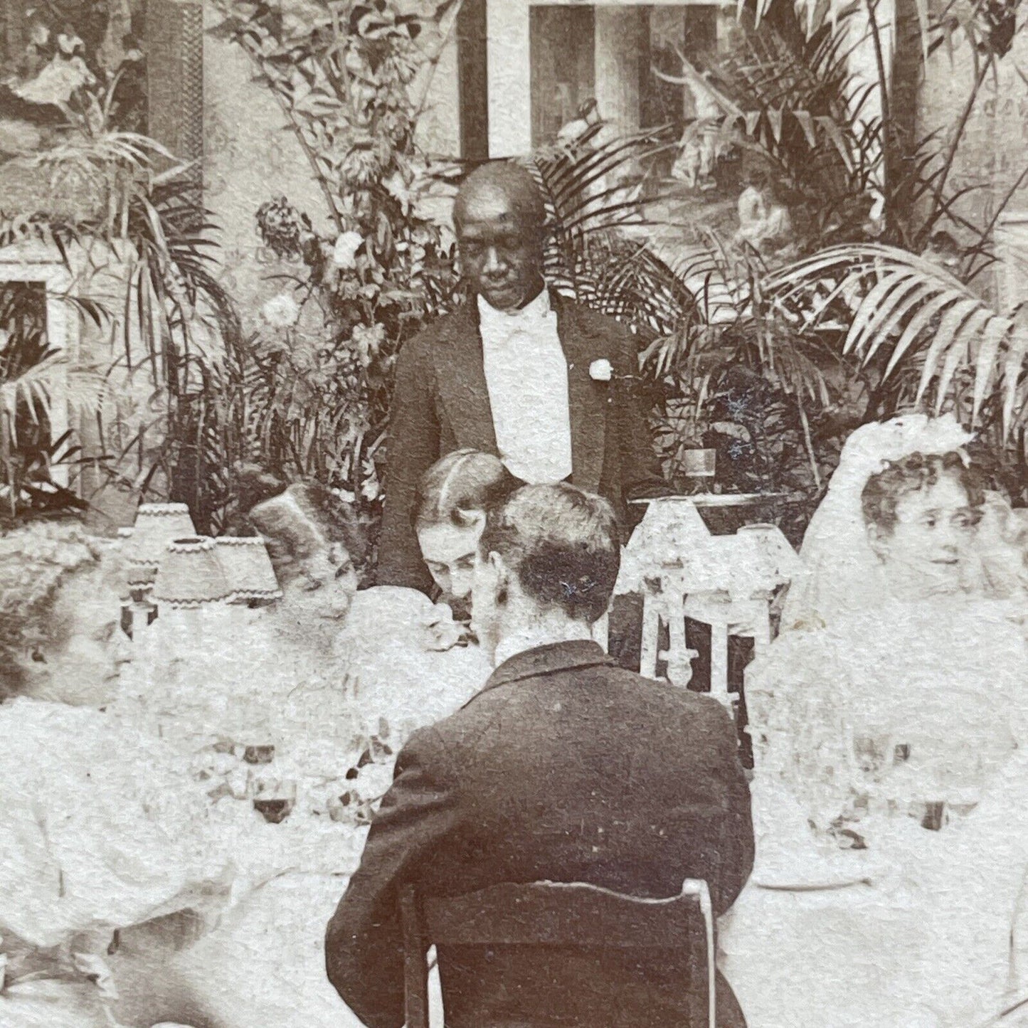 Antique 1897 African American Man Caters A Breakfast Stereoview Photo Card P1999