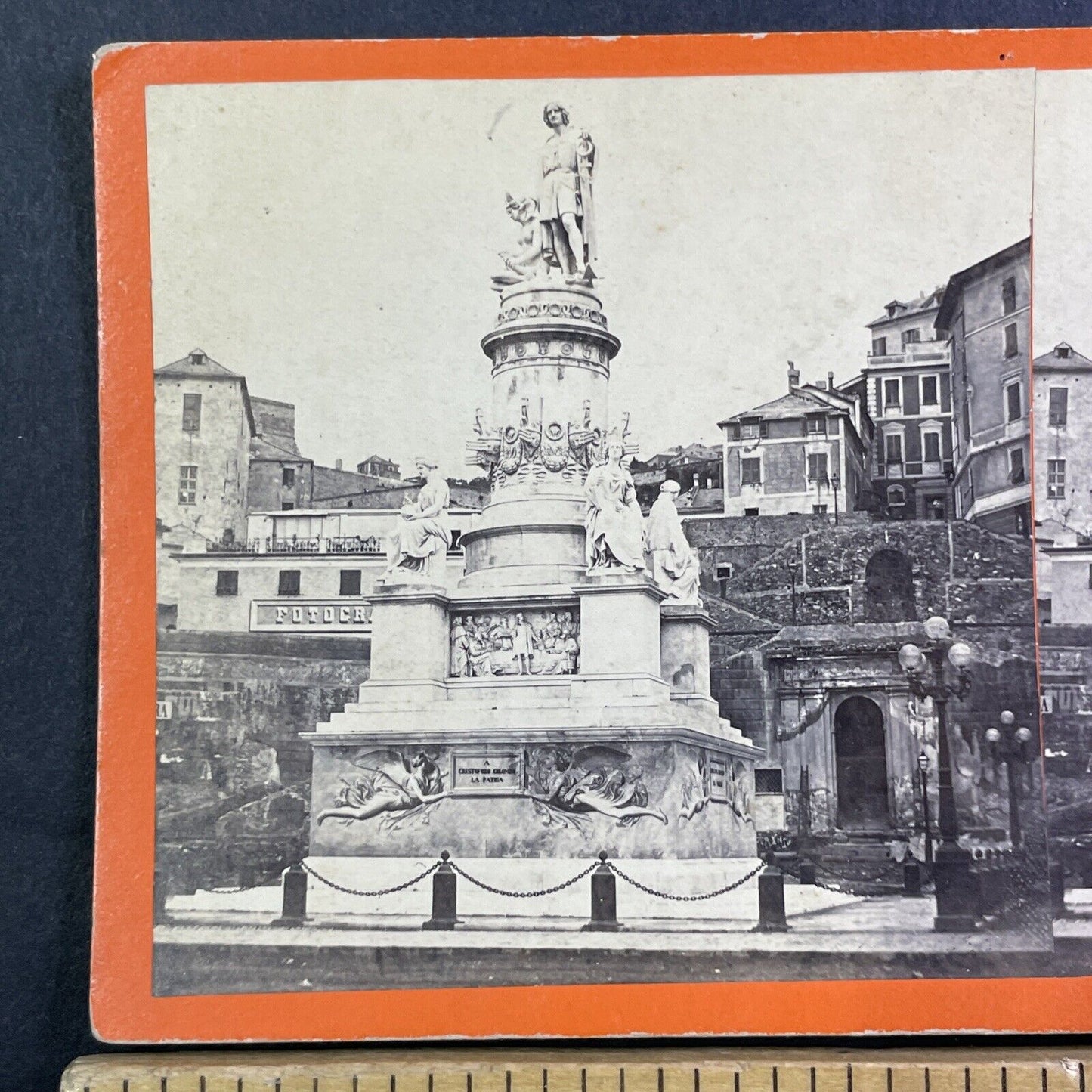 Columbus Monument Genoa Italy Stereoview Celestino Degoix Antique c1870 X3777