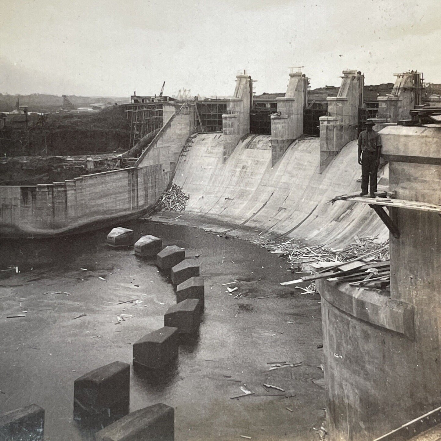 Base of Gatun Dam Spillway in Panama Stereoview Antique c1913 Y2824