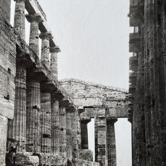 Antique 1925 Temple Of Neptune Naples Italy OOAK Stereoview Photo Card P3258