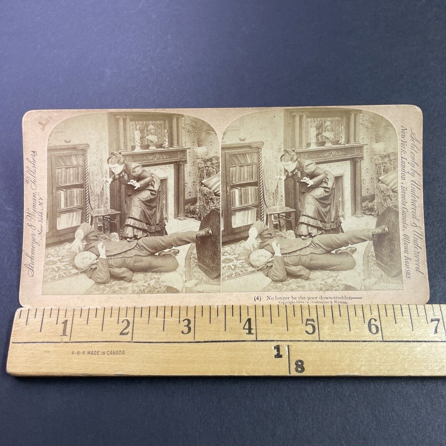 Antique 1900 Woman Attacks Abusive Man Stereoview Photo Card P3433