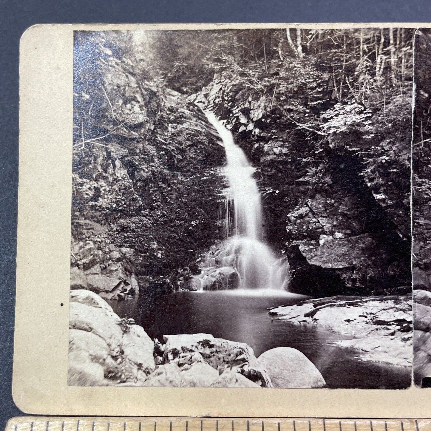 Antique 1865 Glenwood Falls Waterville New Hampshire Stereoview Photo Card V1943