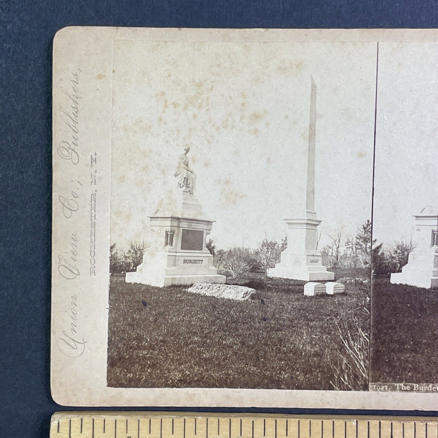 George C. Burdett Grave Burial Stereoview Oakwood Cemetery Troy NY c1880s Y1000