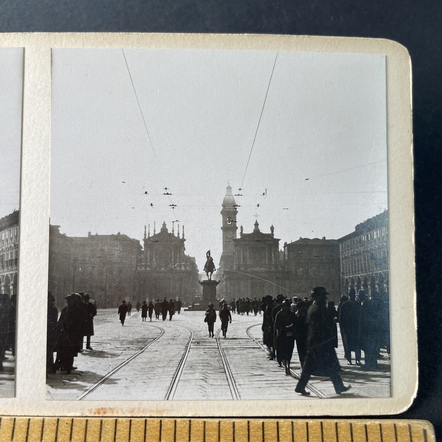 Antique 1925 Center Square In Turin Italy OOAK Stereoview Photo Card P3253