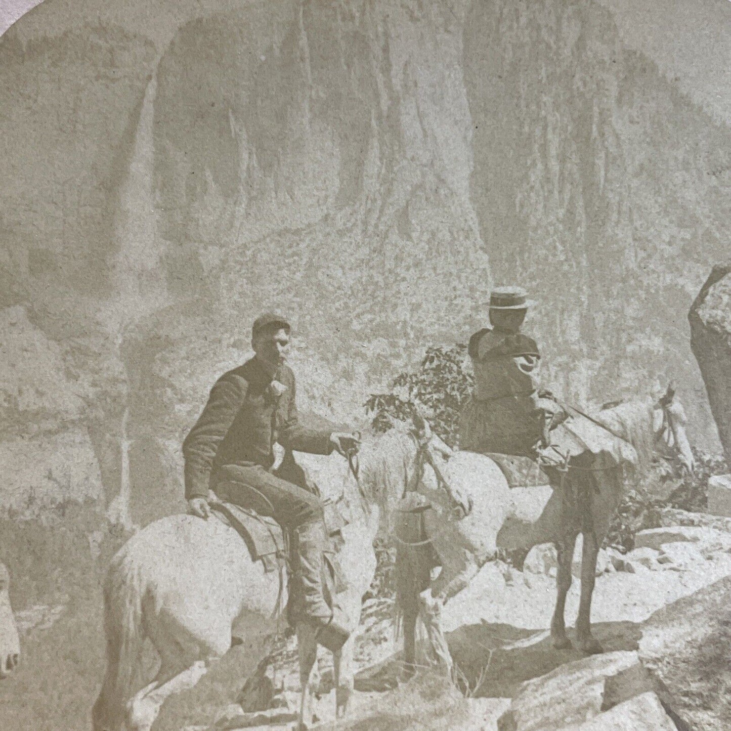 Antique 1894 Yosemite Falls On Horseback California Stereoview Photo Card P3589