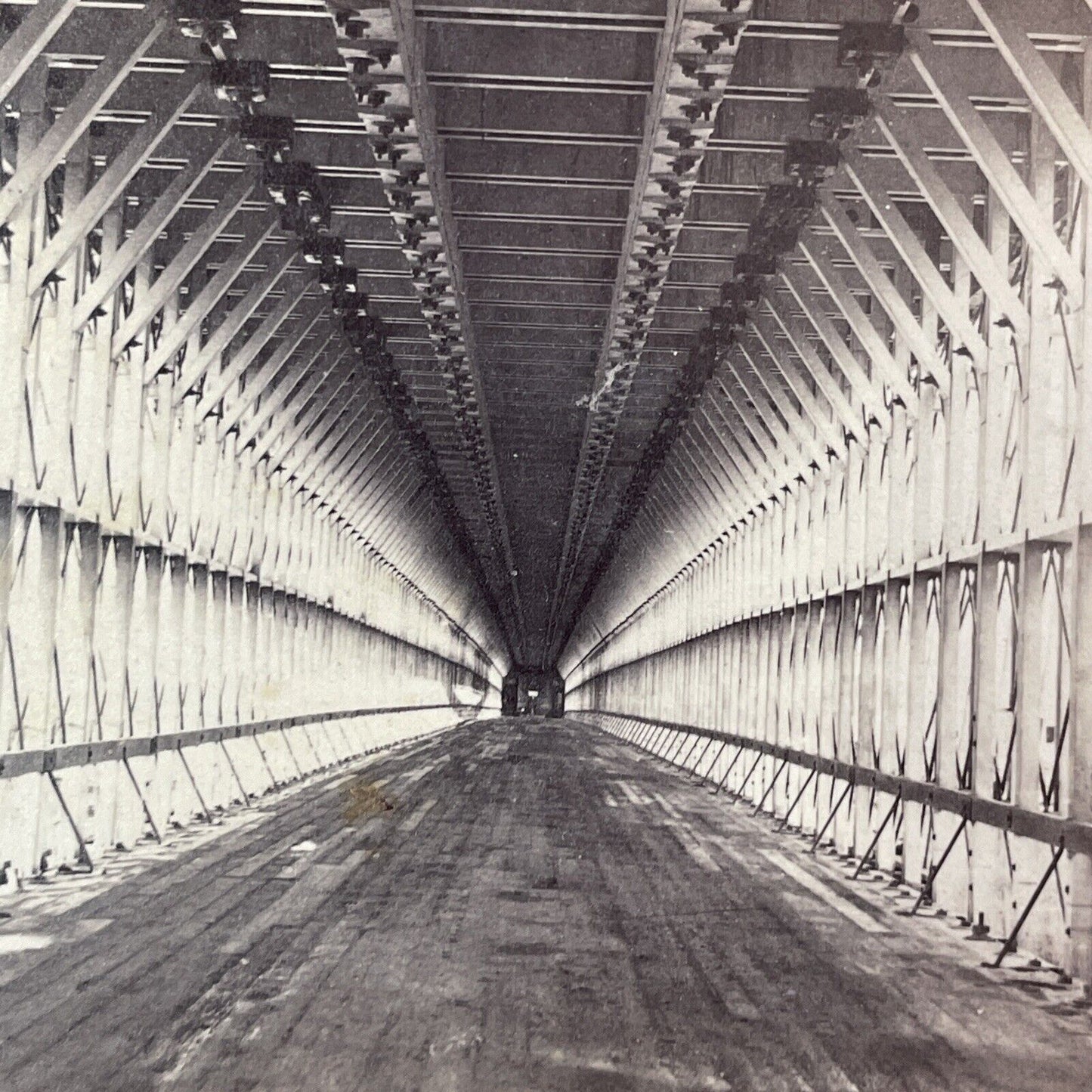 Interior of Niagara Falls Suspension Bridge Stereoview Antique c1870s Y1873