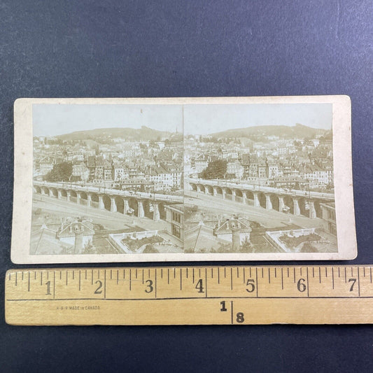 Le Grand Pont Lausanne Switzerland Stereoview Bornand Antique c1880 Y448