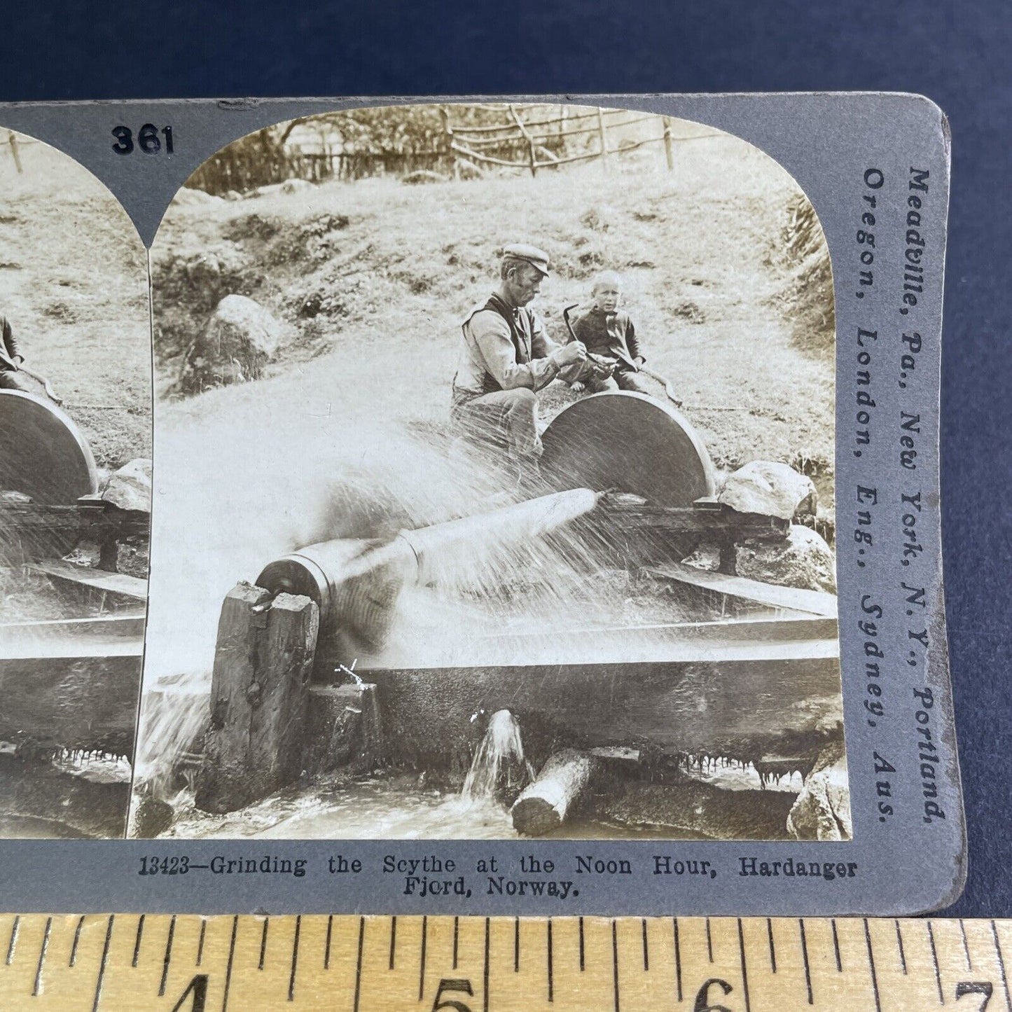 Antique 1903 Tool Sharpener Stone Hardanger Norway Stereoview Photo Card P2114