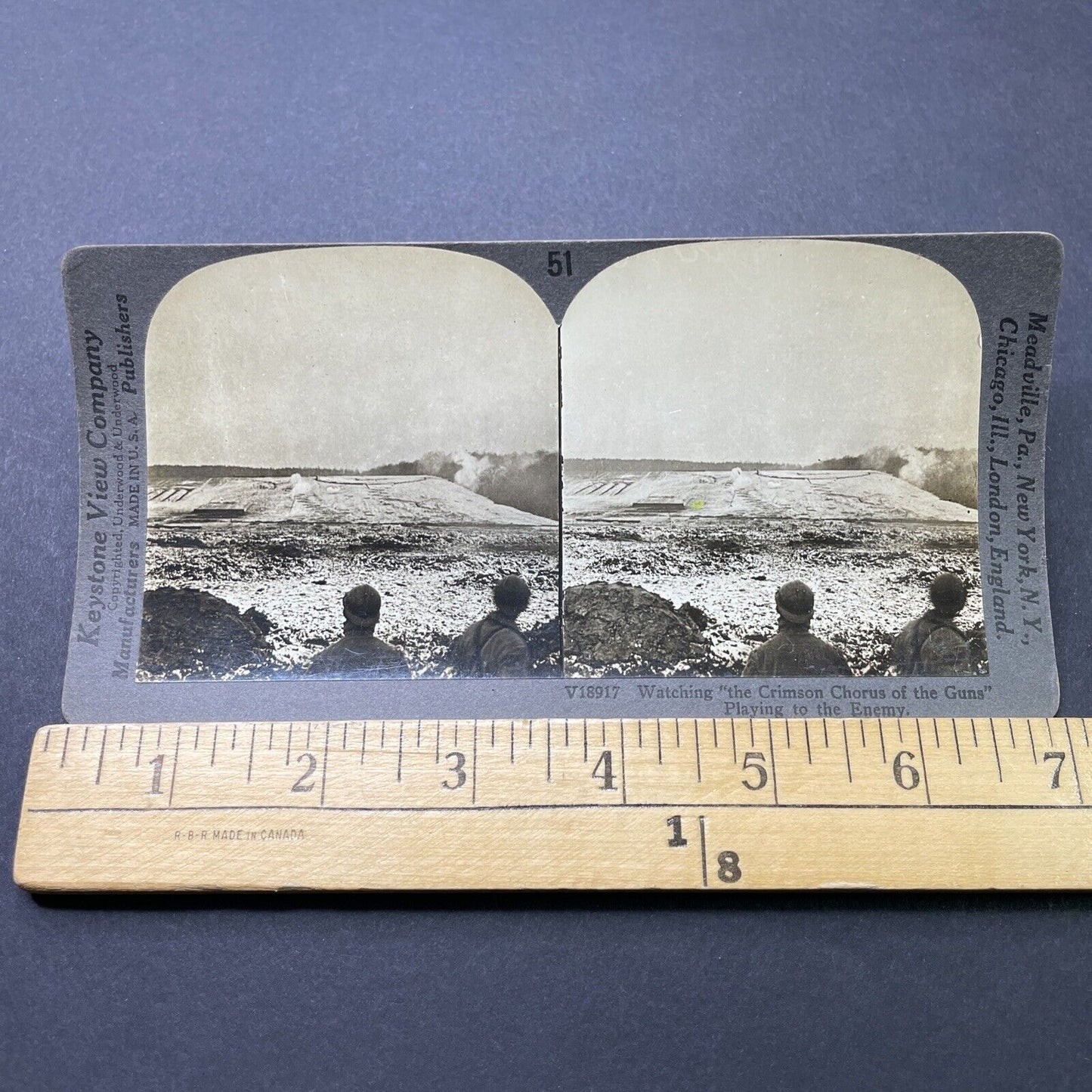 Antique 1918 Shelling German Positions In WW1 Stereoview Photo Card P2732