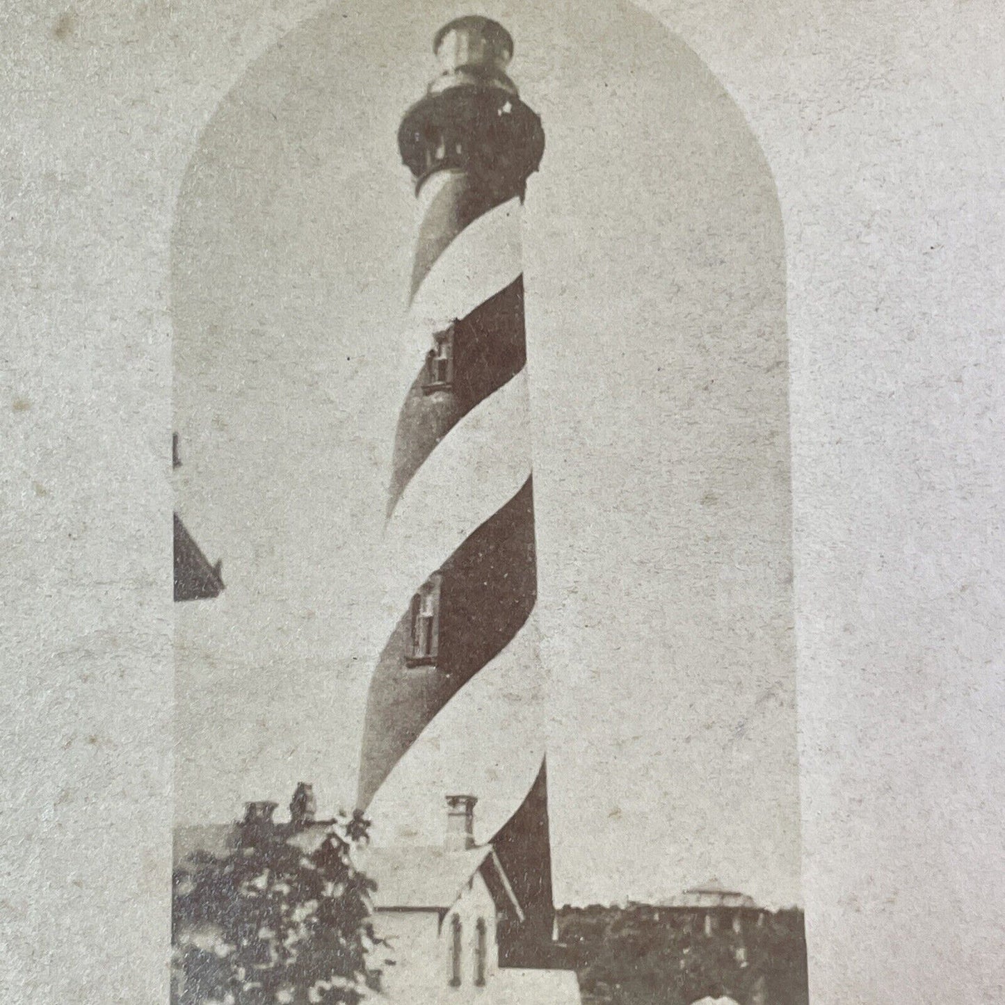 St. Augustine FL Lighthouse Construction Complete Stereoview Antique c1874 Y074