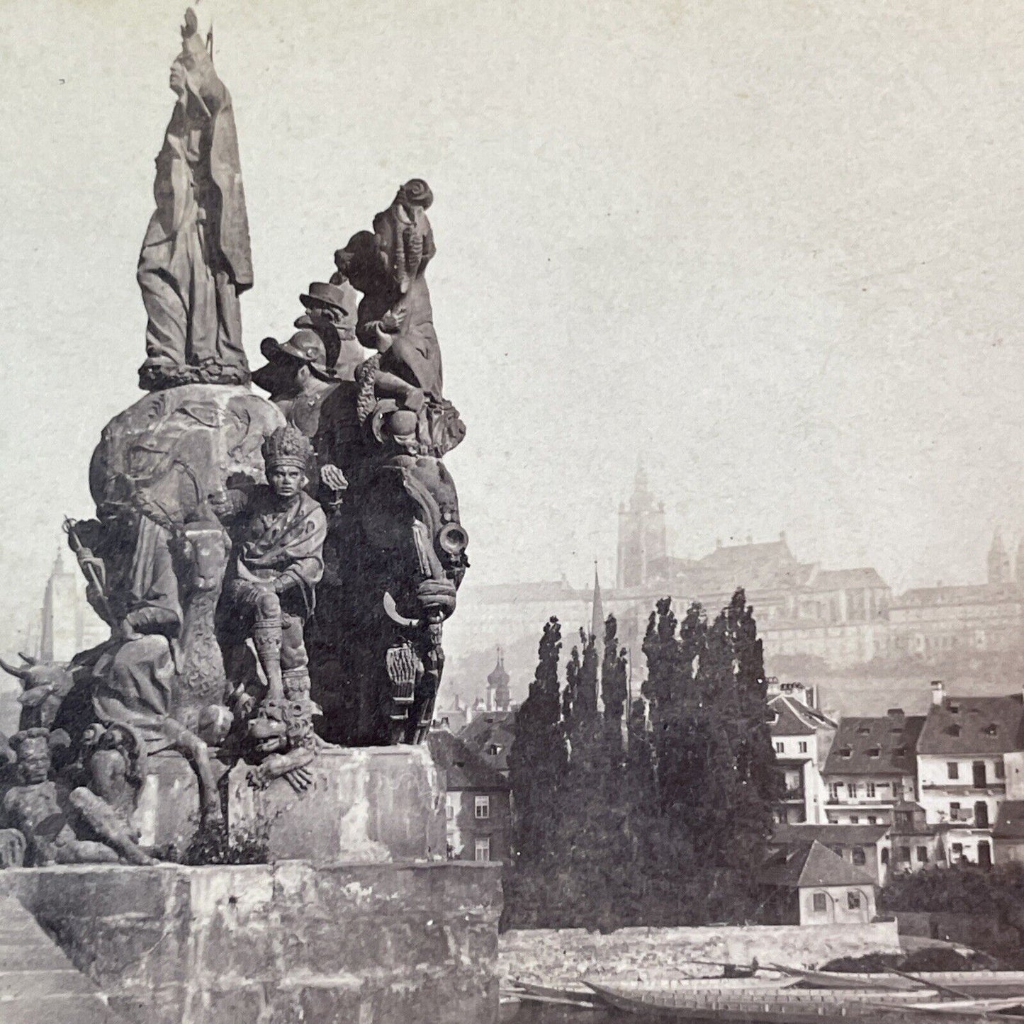 Francis Xavier Charles Bridge Prague Stereoview Czech Republic c1870s Y2205