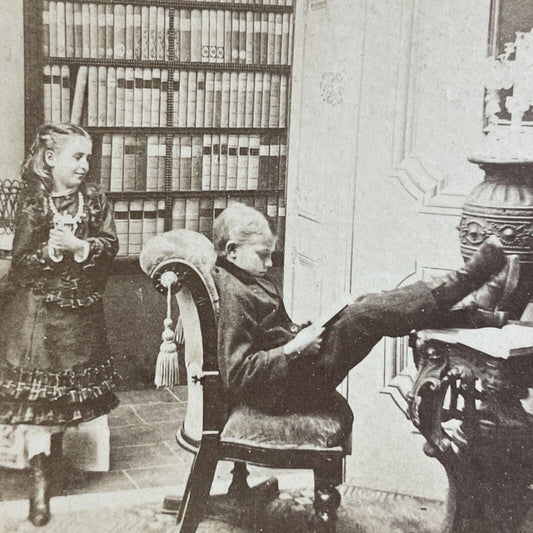 Antique 1870s Boy Puts His Feet Up On A Table Stereoview Photo Card P4646