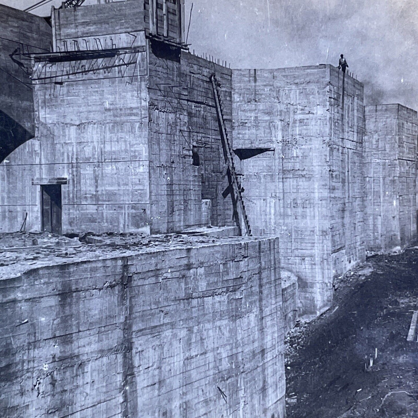 Massive Concrete Walls Panama Canal Stereoview Antique c1912 Y2814